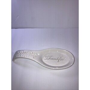 Divinity Ceramic spoon rest. Thankful 9.25" Long White